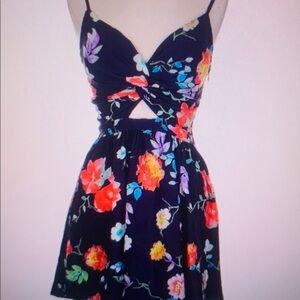 Floral black and white mini dress